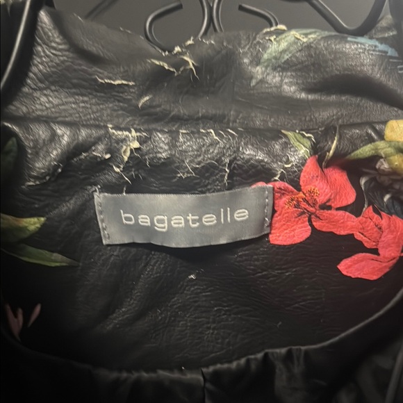 Bagatelle Black Leather Moto Jacket with Floral Design - Picture 6 of 8